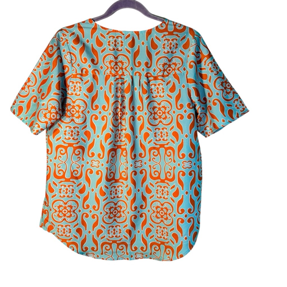 Buckhead Betties V-Neck Teal & Coral Blouse Size Medium - Picture 4 of 8